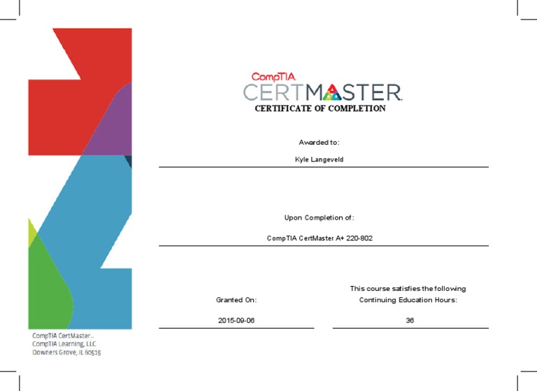 CompTIA A+ CertMaster Completion Certificate | PDF