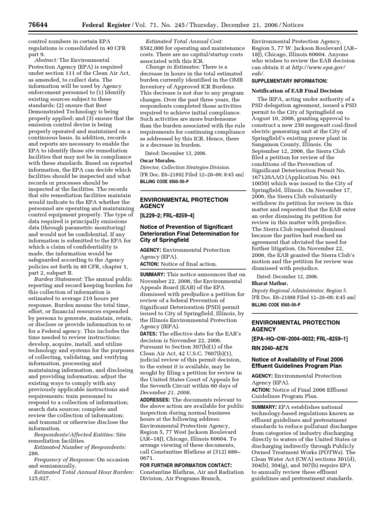 Notice Air Quality Prevention of Significant Deterioration (PSD