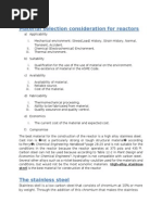 Material Selection Consideration For Reactors