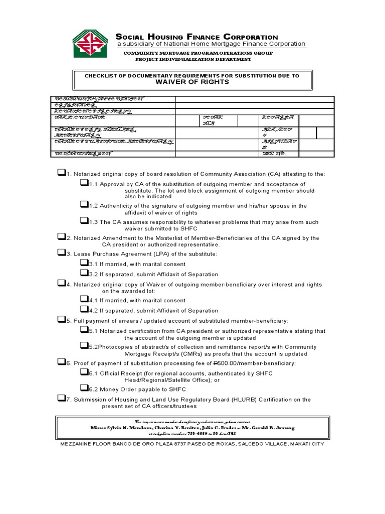 SHFC Substitution Requirements Checklist | PDF