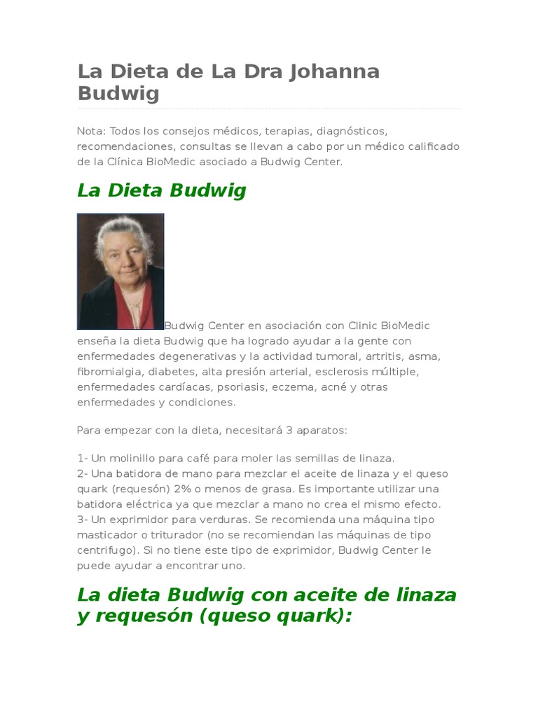 La Dieta de La Dra Johanna Budwig | PDF | Aceite de oliva | Alimentos