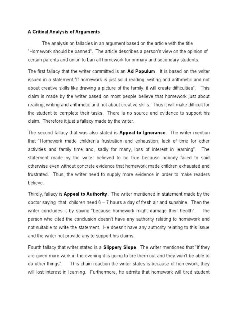 A Critical Analysis of Arguments (Most Recent) | PDF | Homework | Fallacy