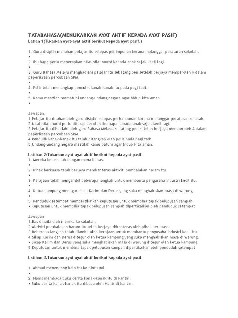 Ayat Aktif Ayat Pasif Spm