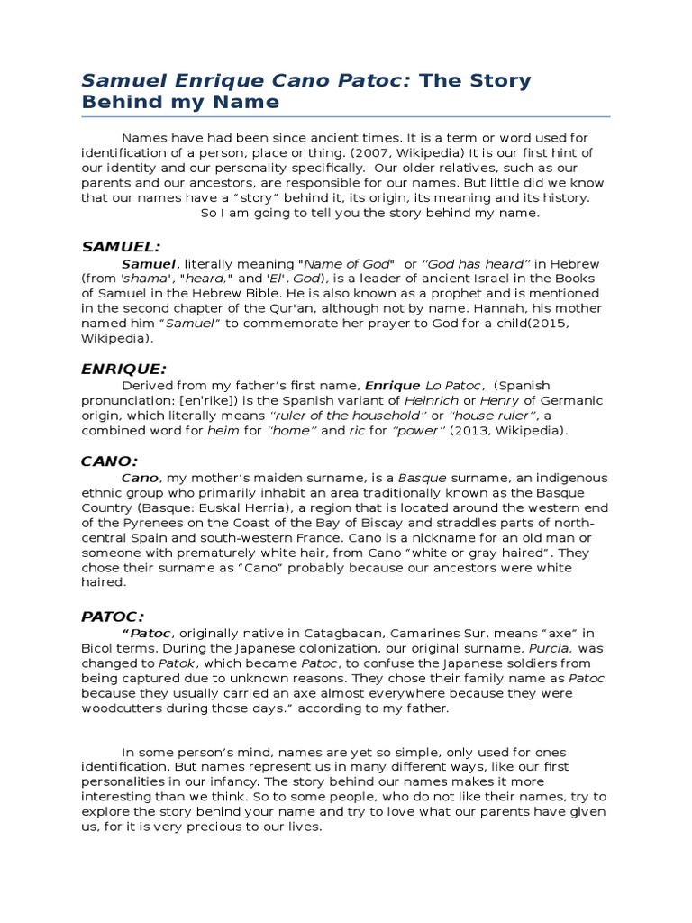 The Story Behind My Name: Samuel Enrique | PDF