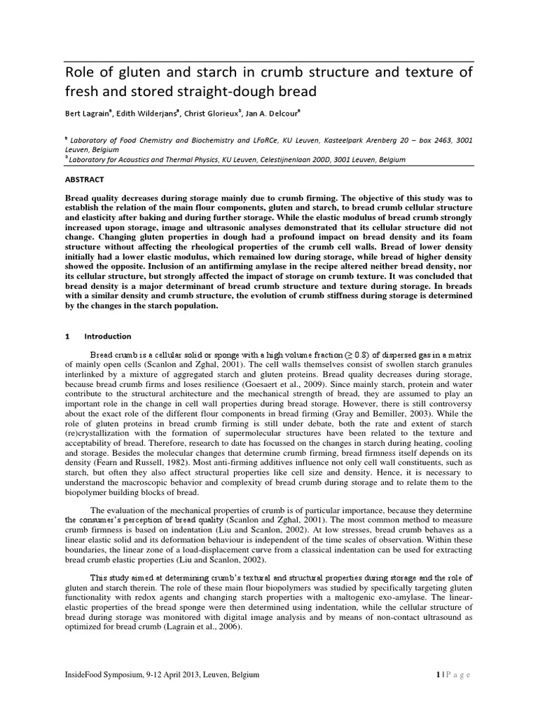 Role of Gluten and Starch in Crumb Structure and Texture of Fresh and Stored StraightDough