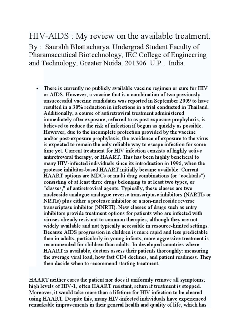 HIV AIDS: A Review of Available Treatment. | PDF | Management Of Hiv ...