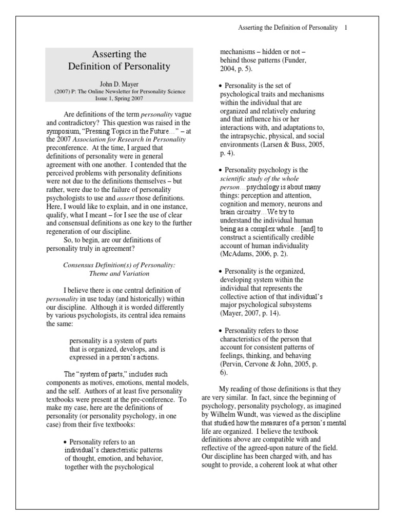 Defining Personality in Psychology | PDF