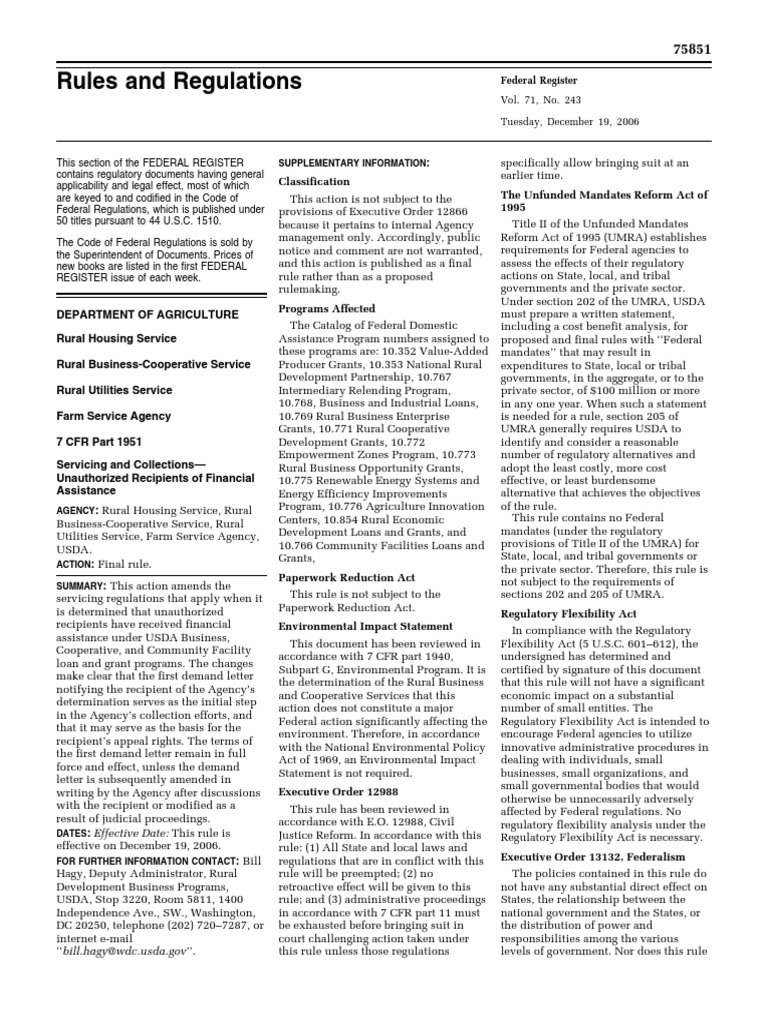 Rule: Program Regulations: Financial Assistance Servicing and ...