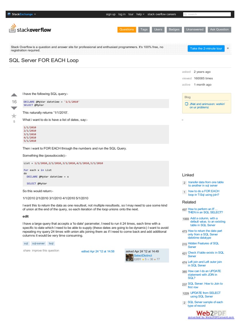 SQL Server FOR EACH Loop | PDF | Microsoft Sql Server | Sql