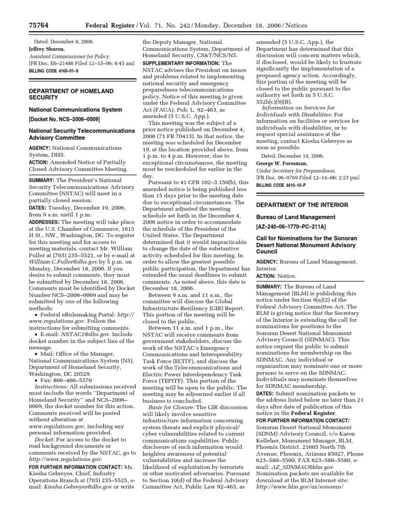 Notice Committees Establishment, Renewal, Termination, Etc. Sonoran