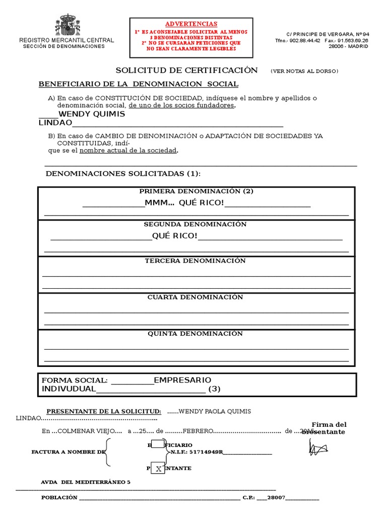 Certificaci n Negativa Del Nombre PDF Compa a De Responsabilidad