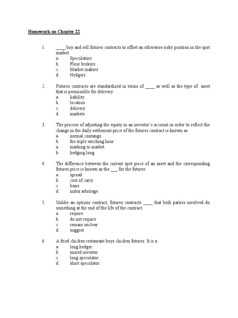 MBA Futures, Multiple Questions Futures Contract Hedge (Finance)