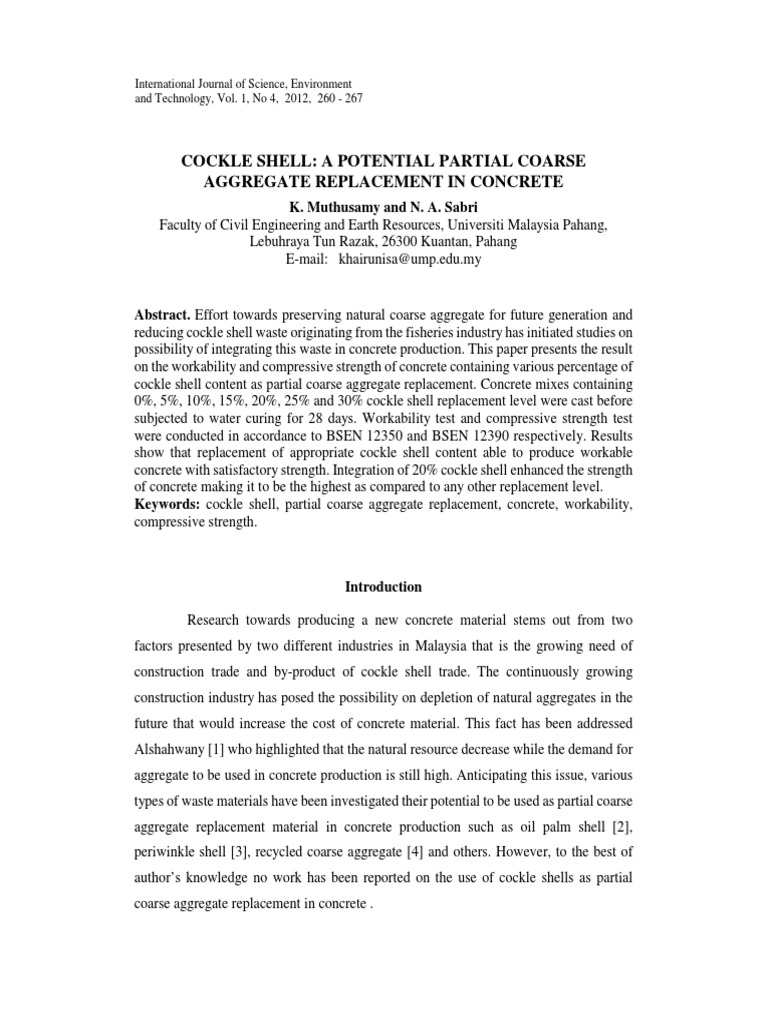 Partially Replacing Cockle Shell | PDF | Construction Aggregate | Concrete