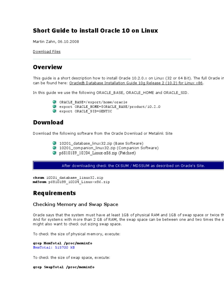 Short Guide To Install Oracle 10 On Linux | PDF | Port (Computer ...