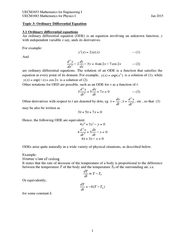 Topic 3: Ordinary Differential Equation 3.1 Ordinary Differential ...
