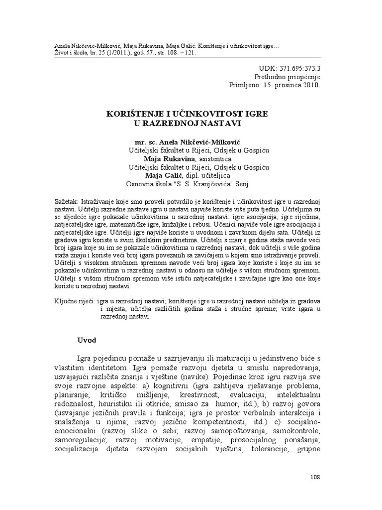 Igra U Razrednoj Nastavi | PDF