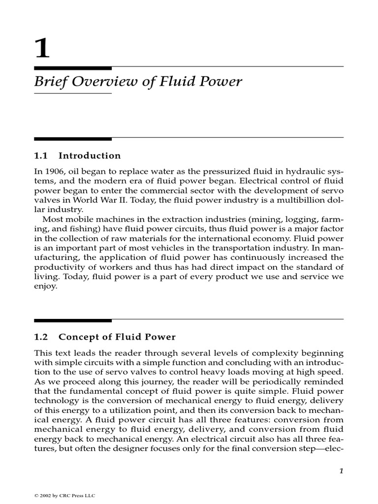 Chapter 1 Brief Overview Of Fluid Power Pdf Power Physics Engines