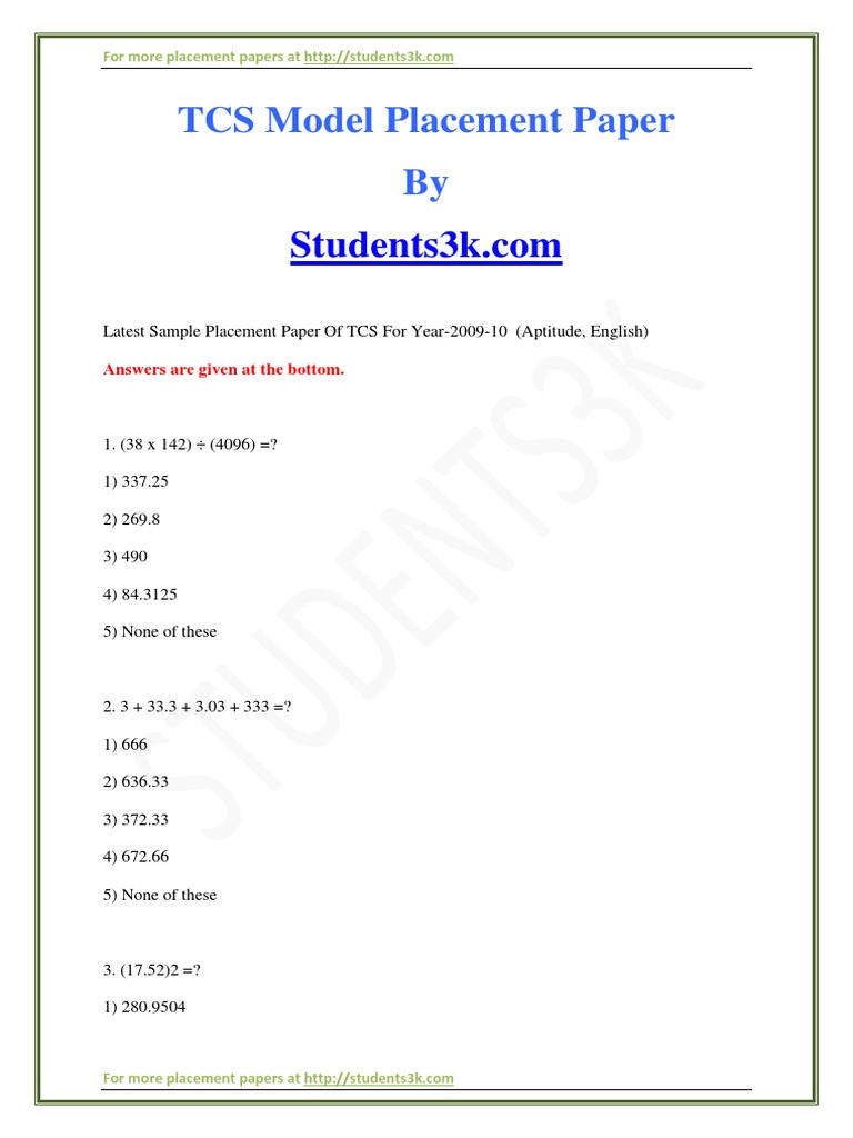 TCS Model Placement Paper Resource Superstitions