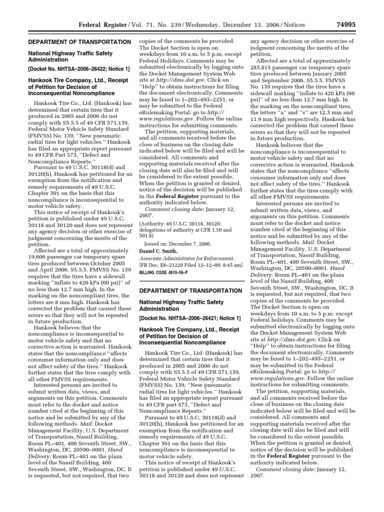 Notice: Motor Vehicle Safety Standards Exemption Petitions, Etc ...