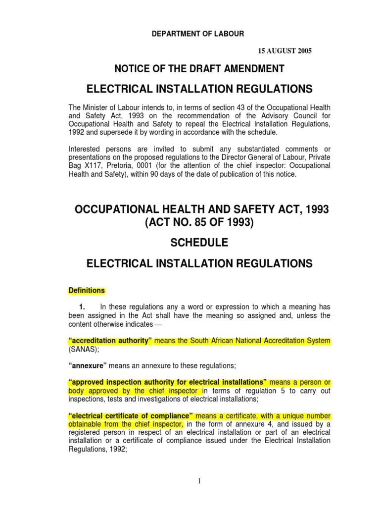 3. Regulation OHS Electrical Installation Regulations(2) Electrician Safety