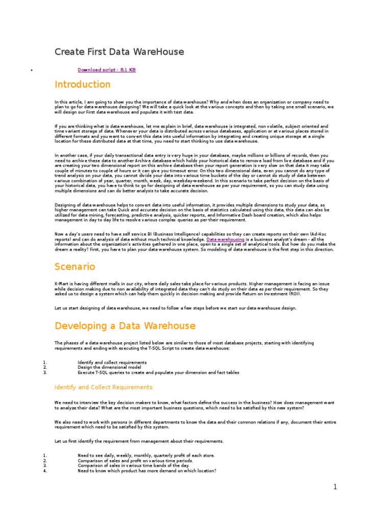 Designing Your First Data Warehouse | PDF | Data Warehouse | Business ...