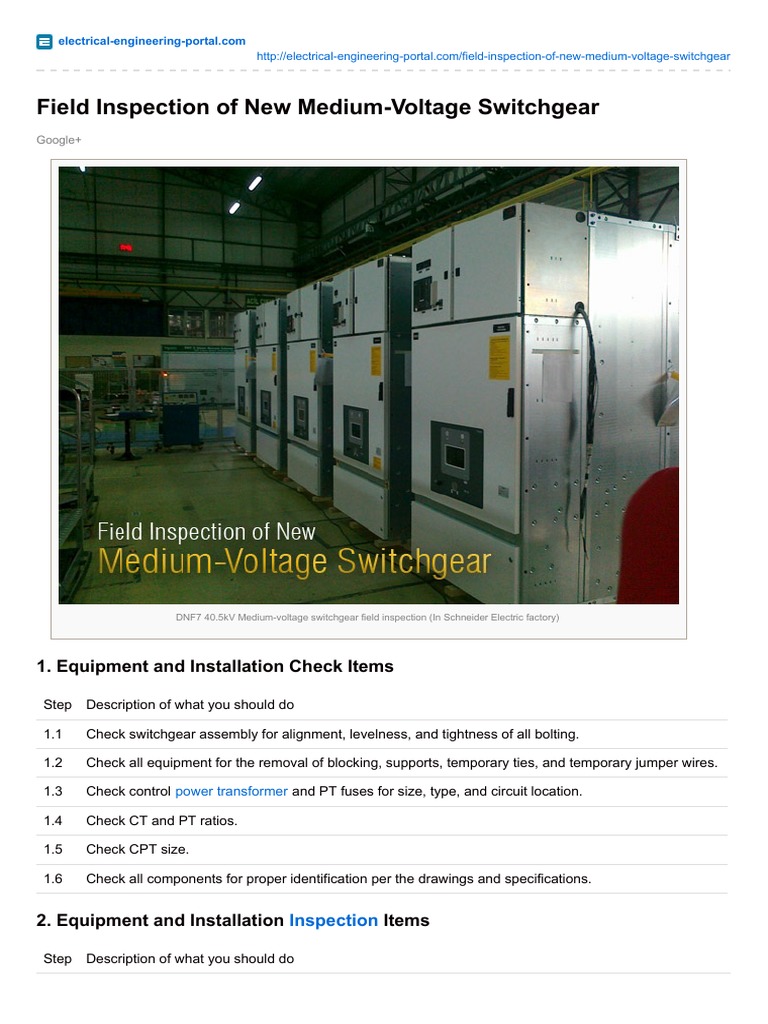 Medium Voltage Switchgear Inspection Guide | PDF | Relay | Insulator ...