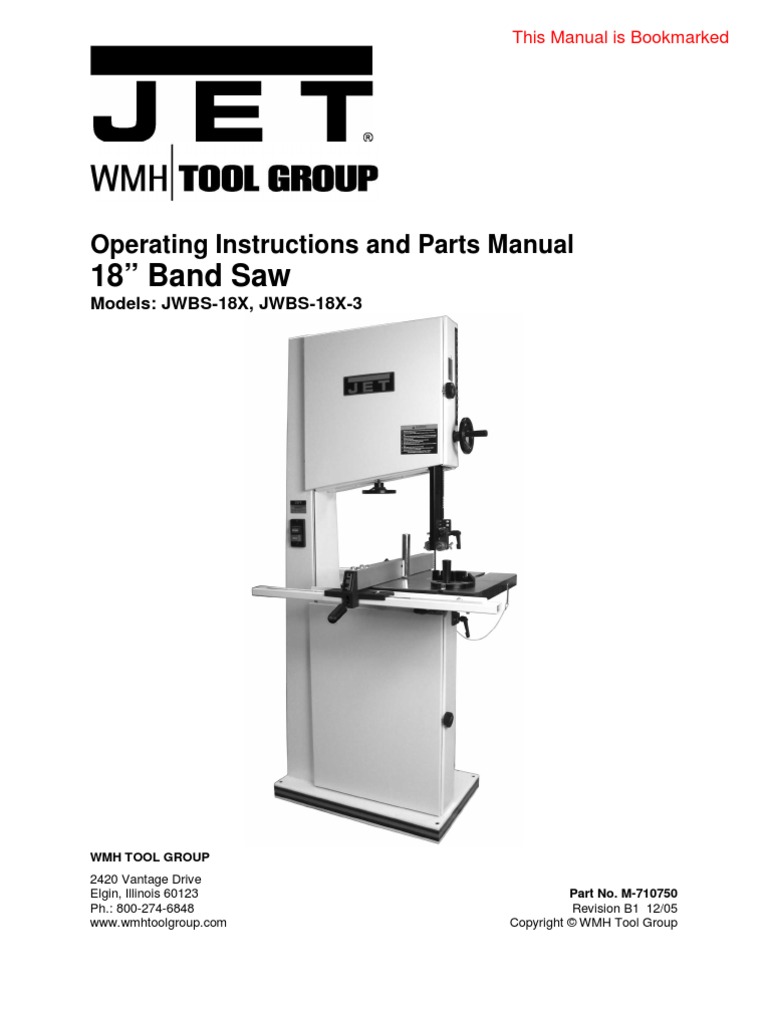 Jet 18 Inch, 3hp Bandsaw PDF Nut (Hardware) Electrical Connector