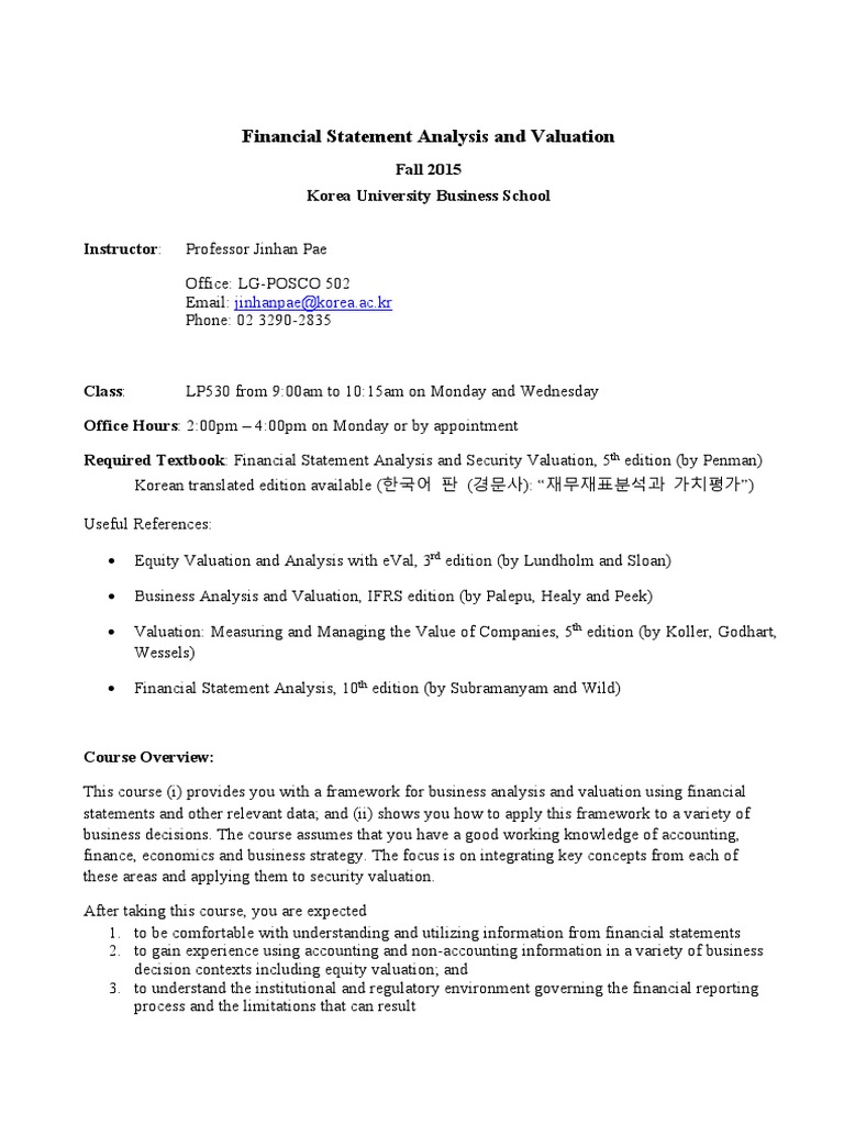 Financial Statement Analysis Course Guide | PDF | Valuation (Finance ...