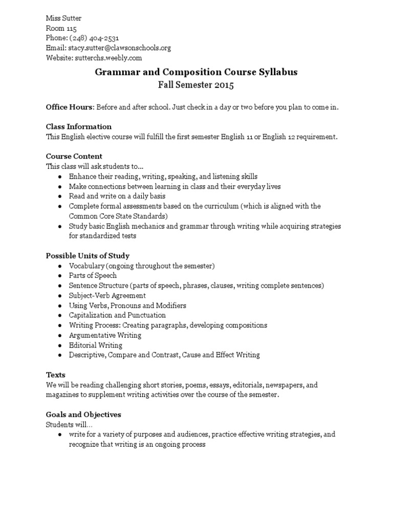 Grammar and Composition Syllabus 2015 | PDF | English Language | Test ...