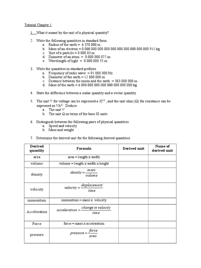 Tutorial Chapter 1 Pdf Velocity Mass