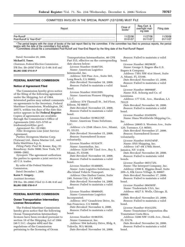 Notice: Ocean Transportation Intermediary Licenses: American Logistics ...