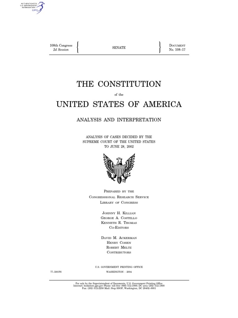 The Constitution of The United StatesAnalysis and Interpretation Gpo