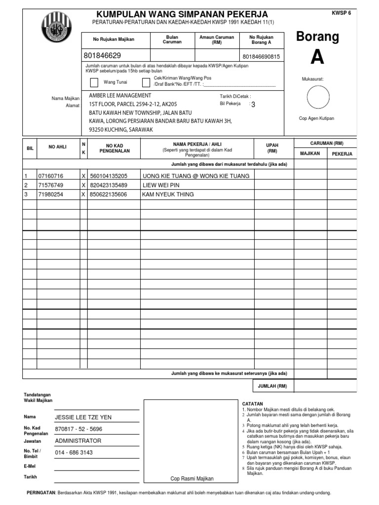 Form Epf 6 Form A Pdf