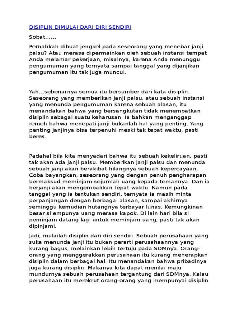 Pidato Disiplin Dimulai Dari Diri Sendiri