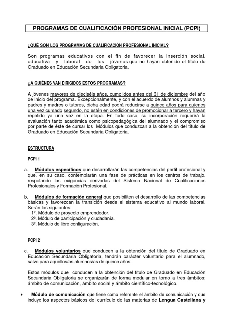 Pcpi Informacion Básica PDF PDF Educación Secundaria Desarrollo