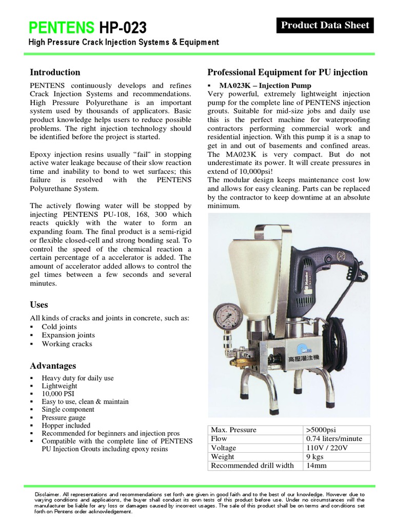 Pantens Pu Grouting Injection Polyurethane Pump