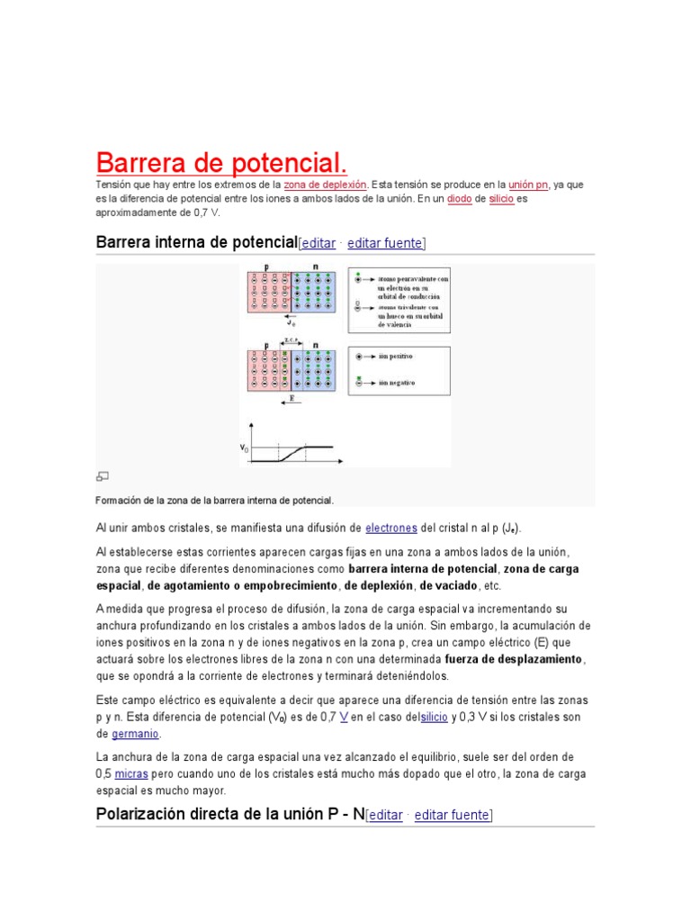 Barrera de Potencial PDF Unión PN Diodo