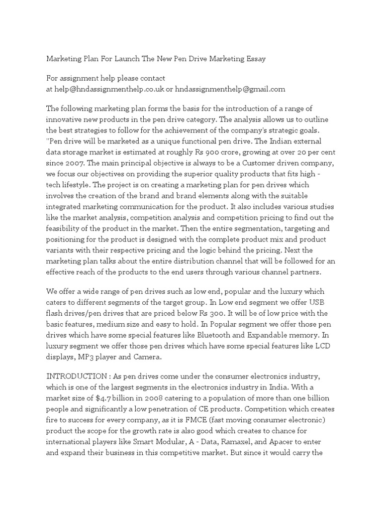 Marketing Plan For Launch The New Pen Drive Marketing Essay | PDF | Usb ...