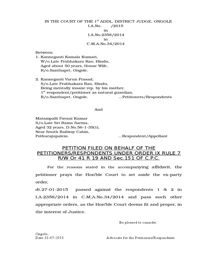 Set Aside Petition in Cma3414 Legal Procedure Courts