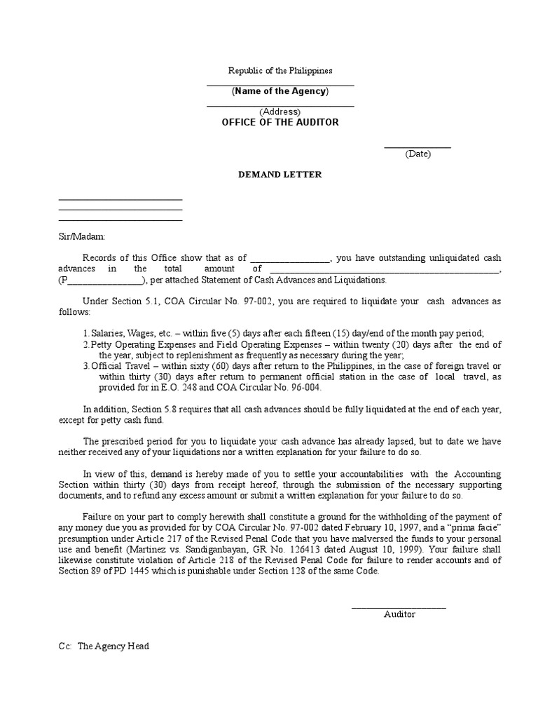 Demand Letterprescribed Form