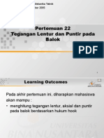 Pertemuan 22 Tegangan Lentur Dan Puntir Pada Balok: Matakuliah: R0262/Mekanika Teknik Tahun: September 2005 Versi: 1/1