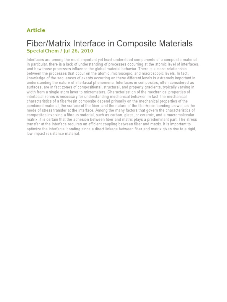 Fiber/Matrix Interface in Composites | PDF