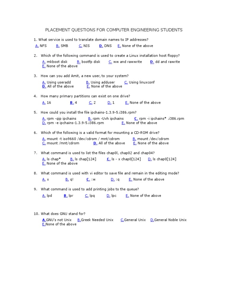 Computer Engineering Placement Quiz | PDF | Computers