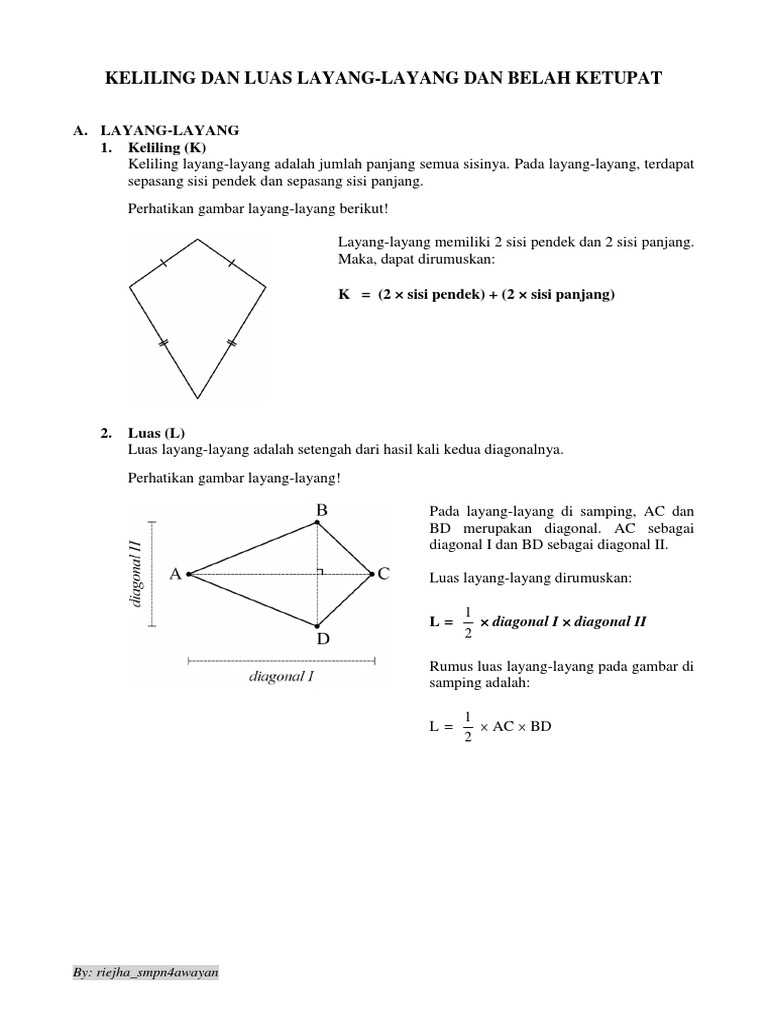 Keliling Dan Luas Layang Layang Dan Belah Ketupat
