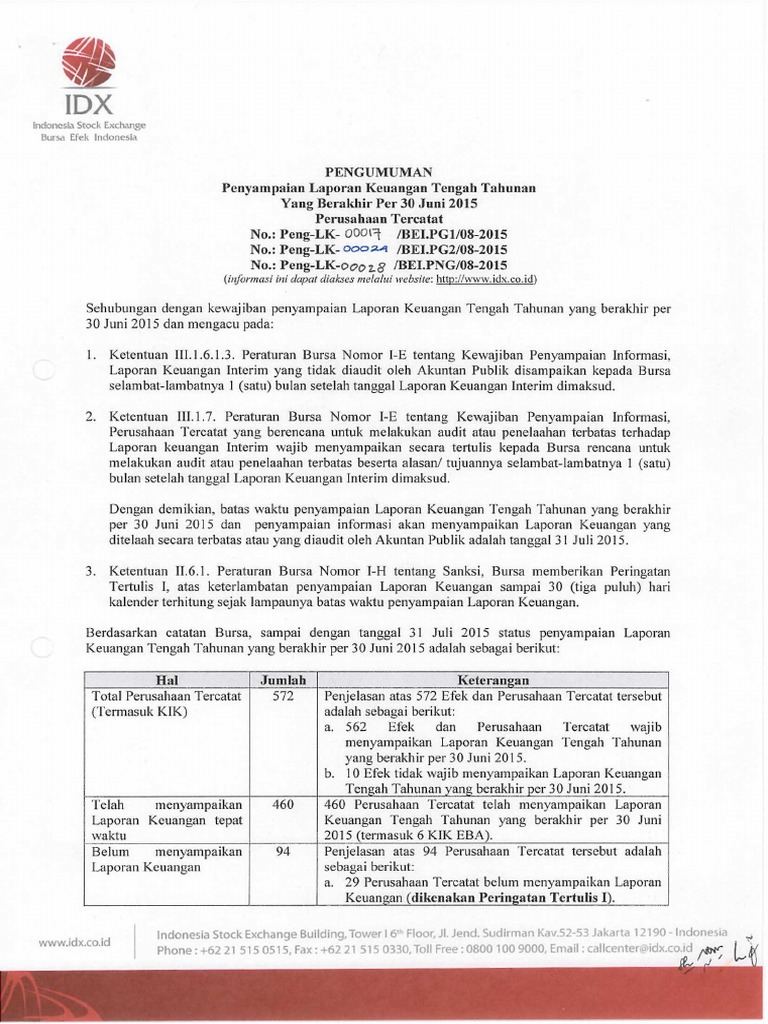 IDX  Penyampaian Laporan Keuangan Tengah Tahun  PDF