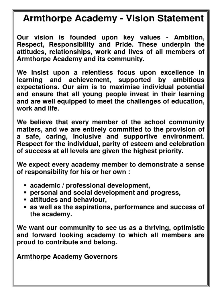 Armthorpe Academy Vision Statement | PDF