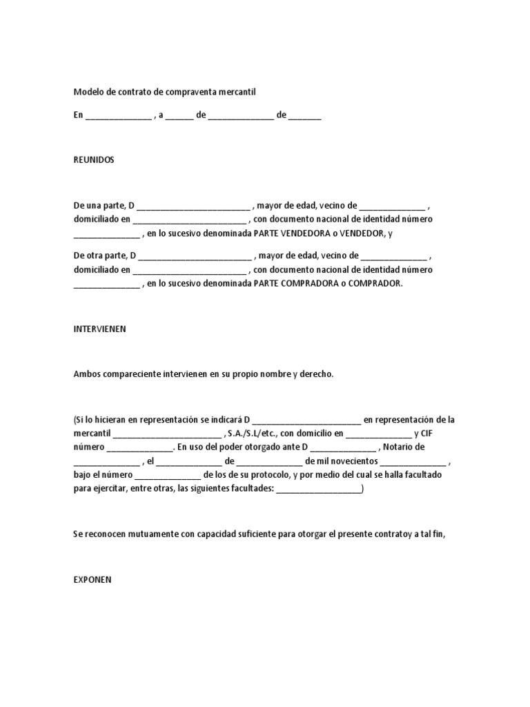 Modelo de Contrato de Compraventa Mercantil