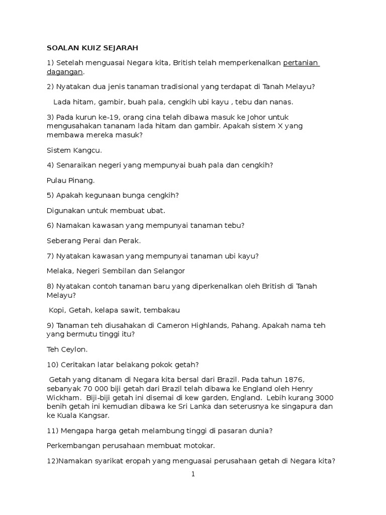 Soalan Kuiz Sejarah Pdf