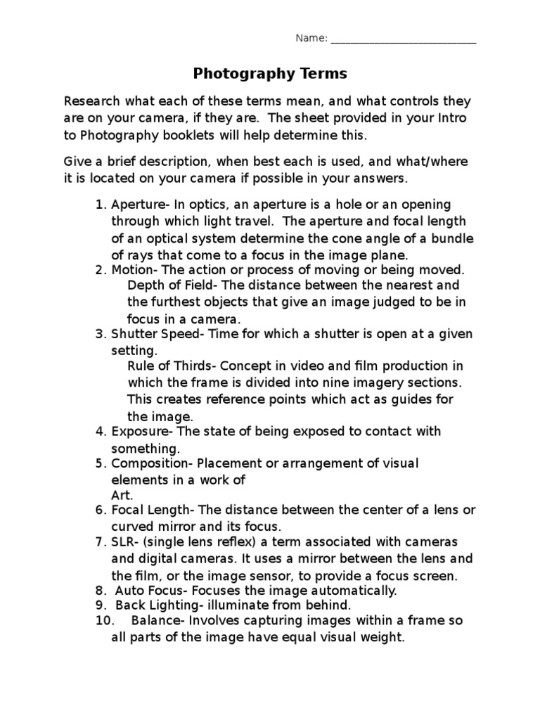 Photography Terms | PDF | Camera | Atomic