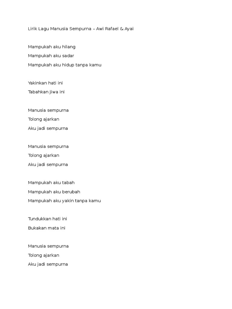 Lirik Lagu Manusia Sempurna Pdf